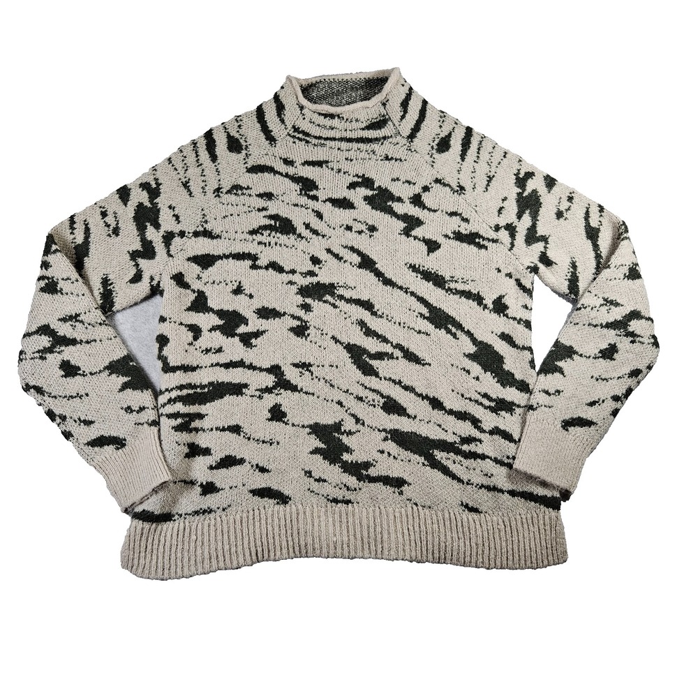 Madewell‎ Women's Sz M Tan & Green Mockneck Alpaca Blend Long Sleeve Sweater